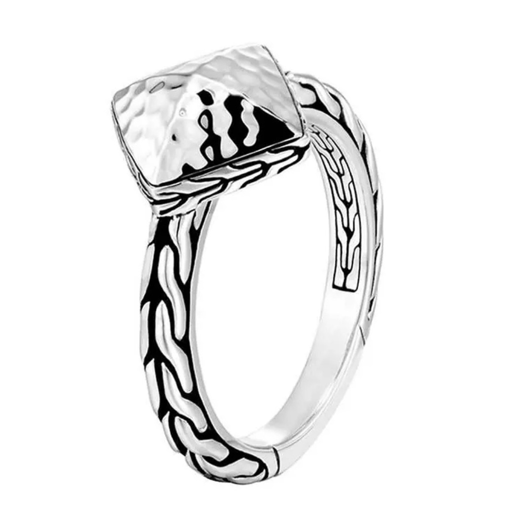 JH Sterling Silver Classic Chain Hammered & Dome Ring Size 7 (2 Rings) - Picture 2 of 9